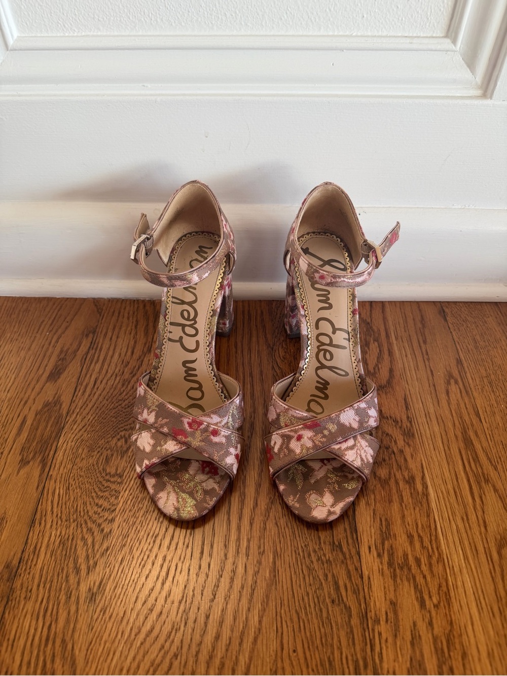 Sam Edelman Orlane Floral Jacquard Ankle-Strap Heels, size 7.5